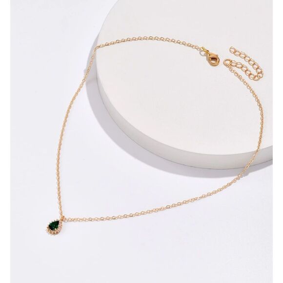 Emerald Green Teardrop Crystal Pendant Necklace Gold Gemstone Charm Fashion Jewl - Picture 3 of 6